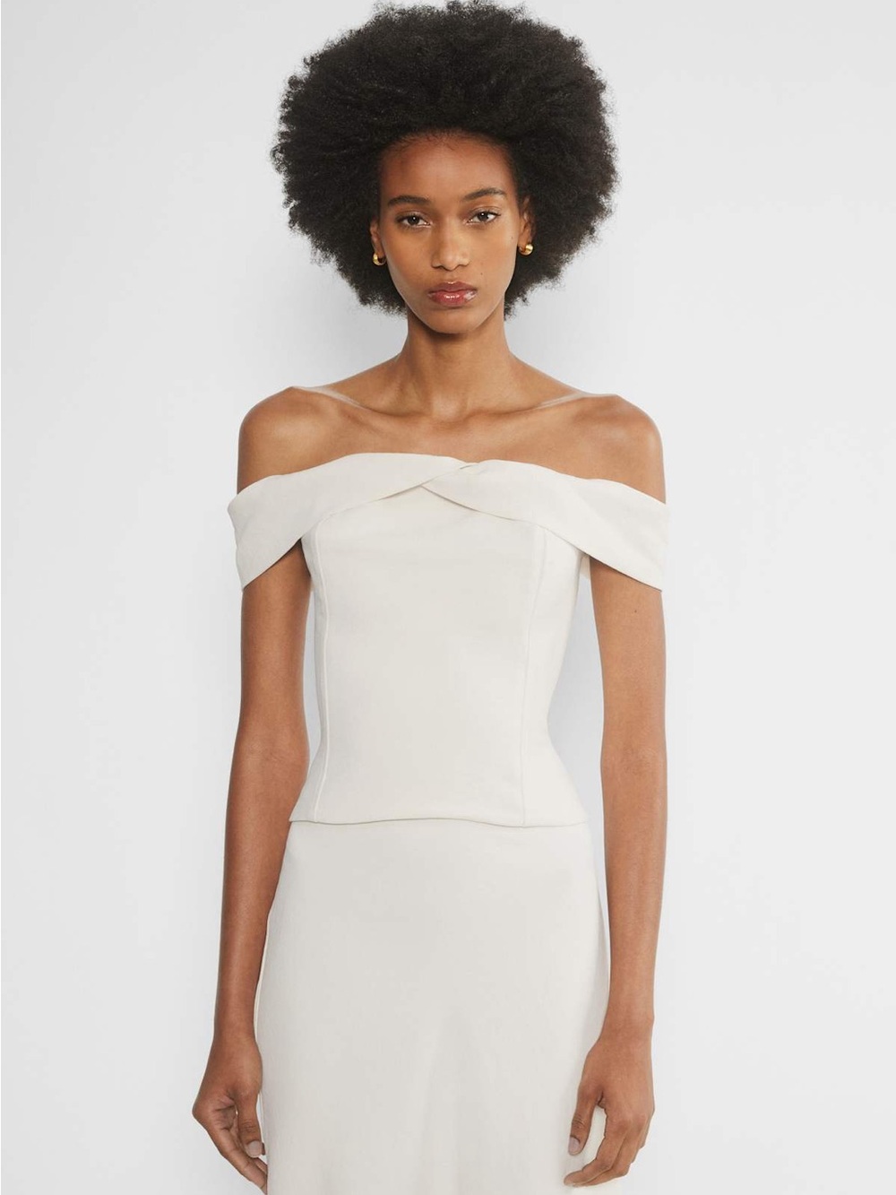 Wilfred Off-Shoulder Twist Front Top in Cream